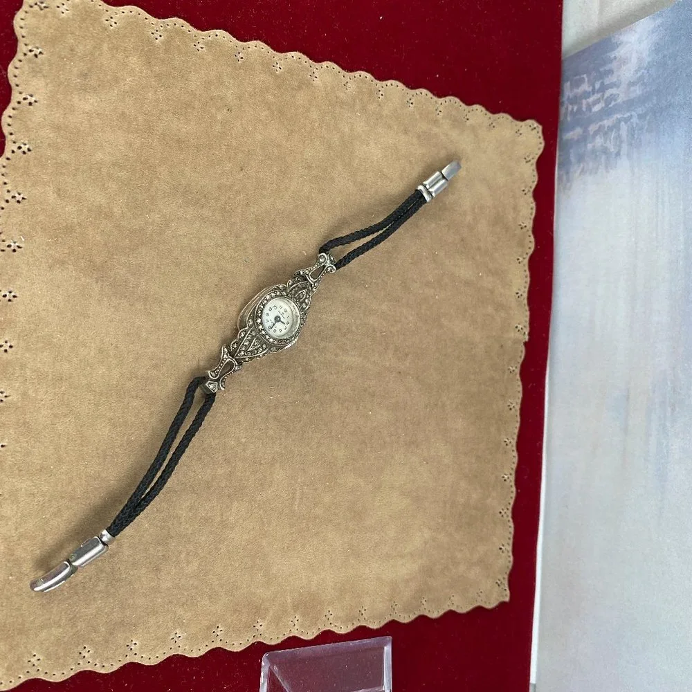 Vintage Elegant 1930s Bucherer Ladies Swiss Made Marcasite Watch .800 Silve